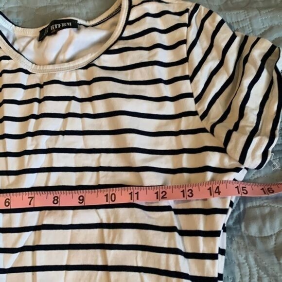 BTFBM Womens Striped Short Sleeve Bodycon Dress Black & White S - Picture 9 of 10